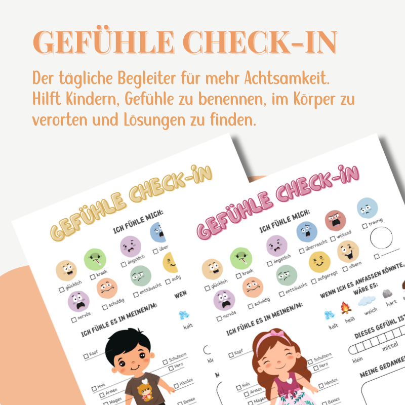 Gefühle Check-in Arbeitsblatt für Kinder (6–12 Jahre) – Achtsamkeit & Emotionale Regulation