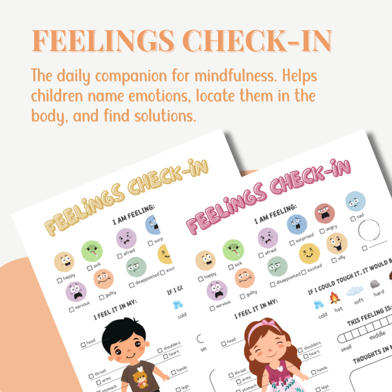 Daily Feelings Check-In Worksheet for Kids (Ages 6–12) – Mindfulness & Emotional Regulation Tool