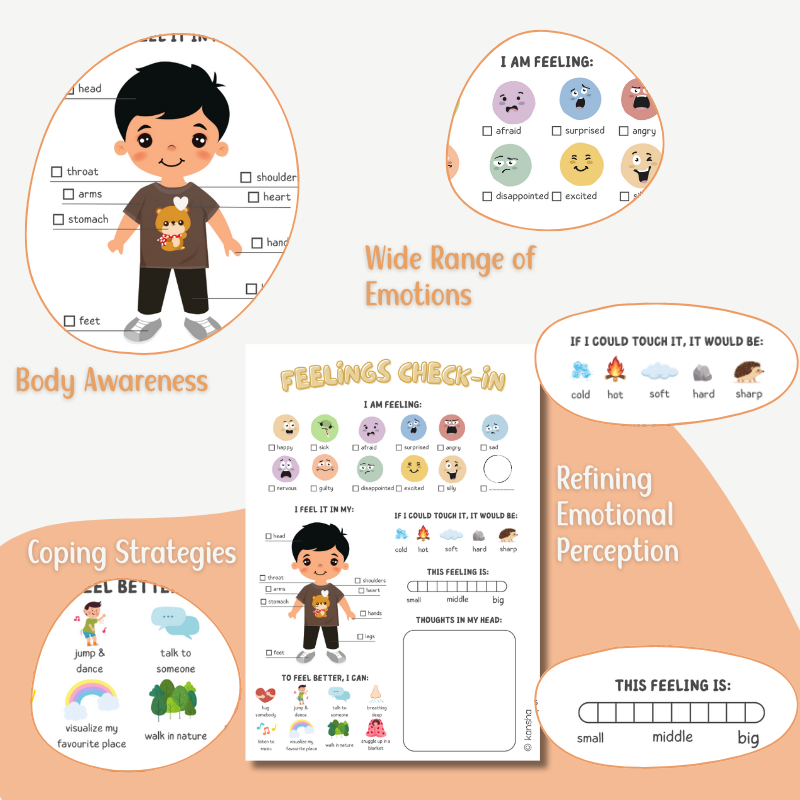 Daily Feelings Check-In Worksheet for Kids (Ages 6–12) – Mindfulness & Emotional Regulation Tool