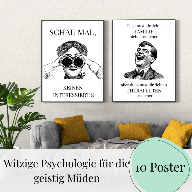 Psychologie-Humor Poster Set –  10 sarkastische Poster mit Mental Health Humor﻿