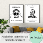Sarcastic Psychology Poster Set - 10 Funny Wall Art Prints for Mental Health Humor
