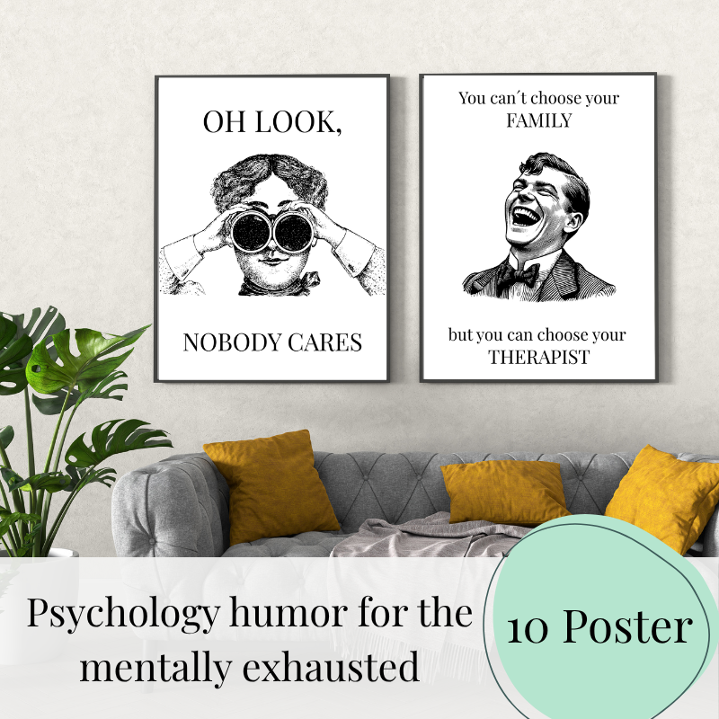 Sarcastic Psychology Poster Set - 10 Funny Wall Art Prints for Mental Health Humor
