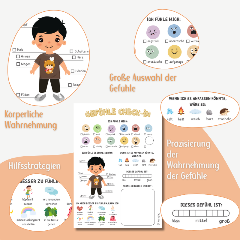 Gefühle Check-in Arbeitsblatt für Kinder (6–12 Jahre) – Achtsamkeit & Emotionale Regulation