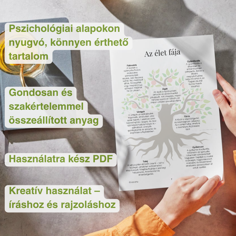 Egy nő az éle fája önsegítő narratív terápia munkafüzet egyik oldalát olvassa