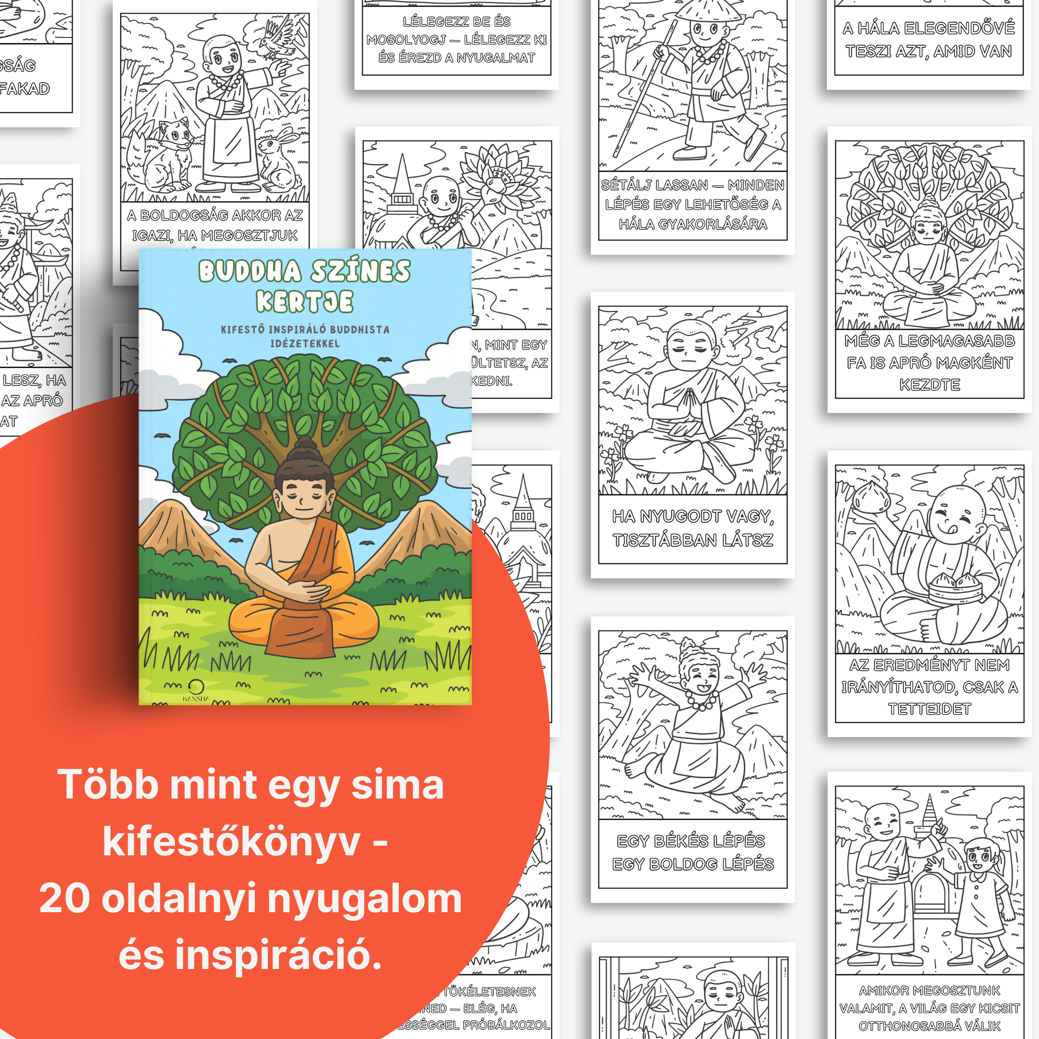 Példa oldalak a budhissta kifestőből gyerekeknek