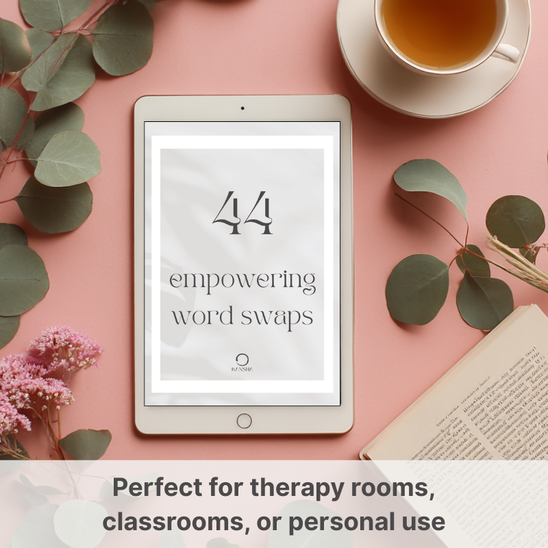 44 empowering word swaps cover showing on a tablet