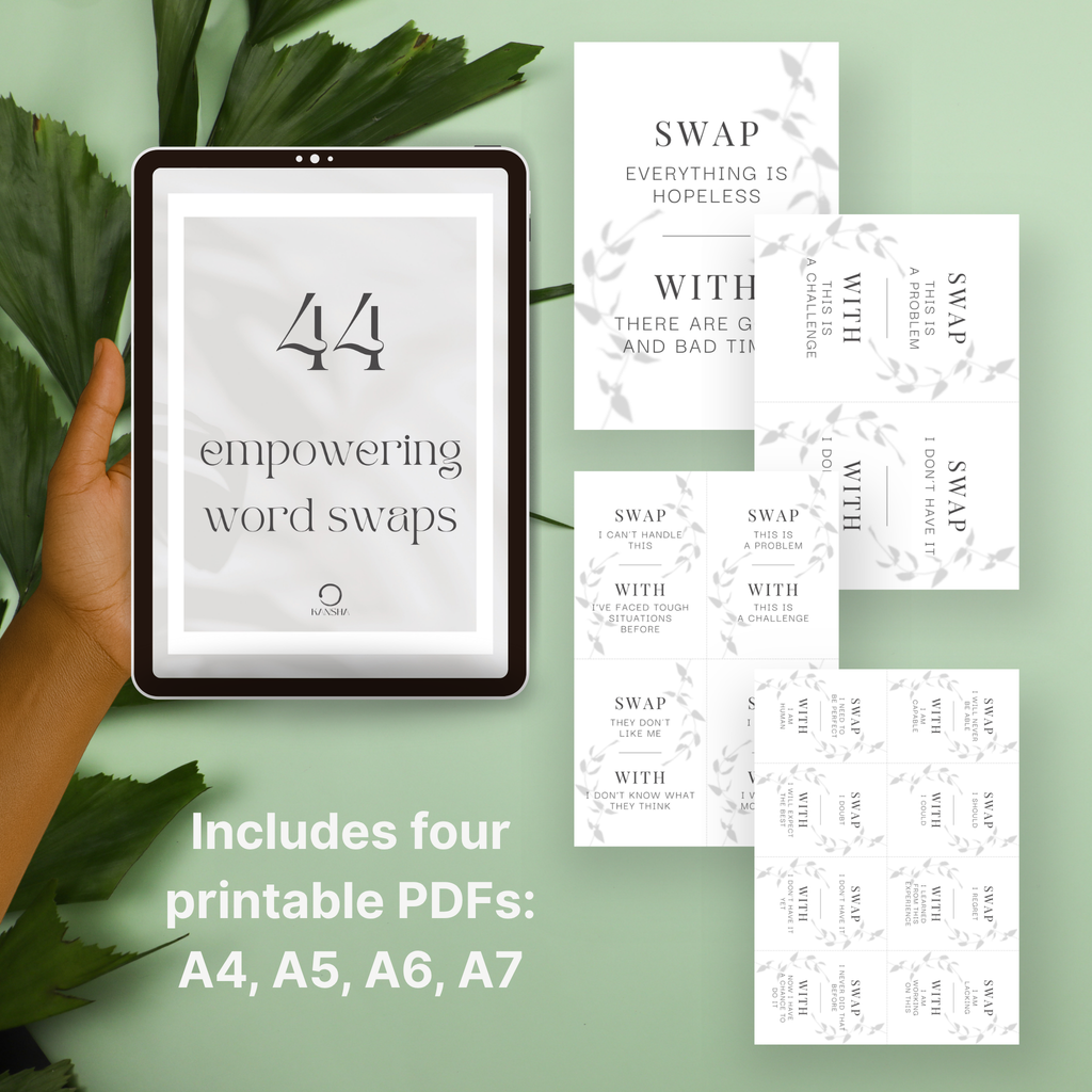 44 empowering word swaps shown in different formats