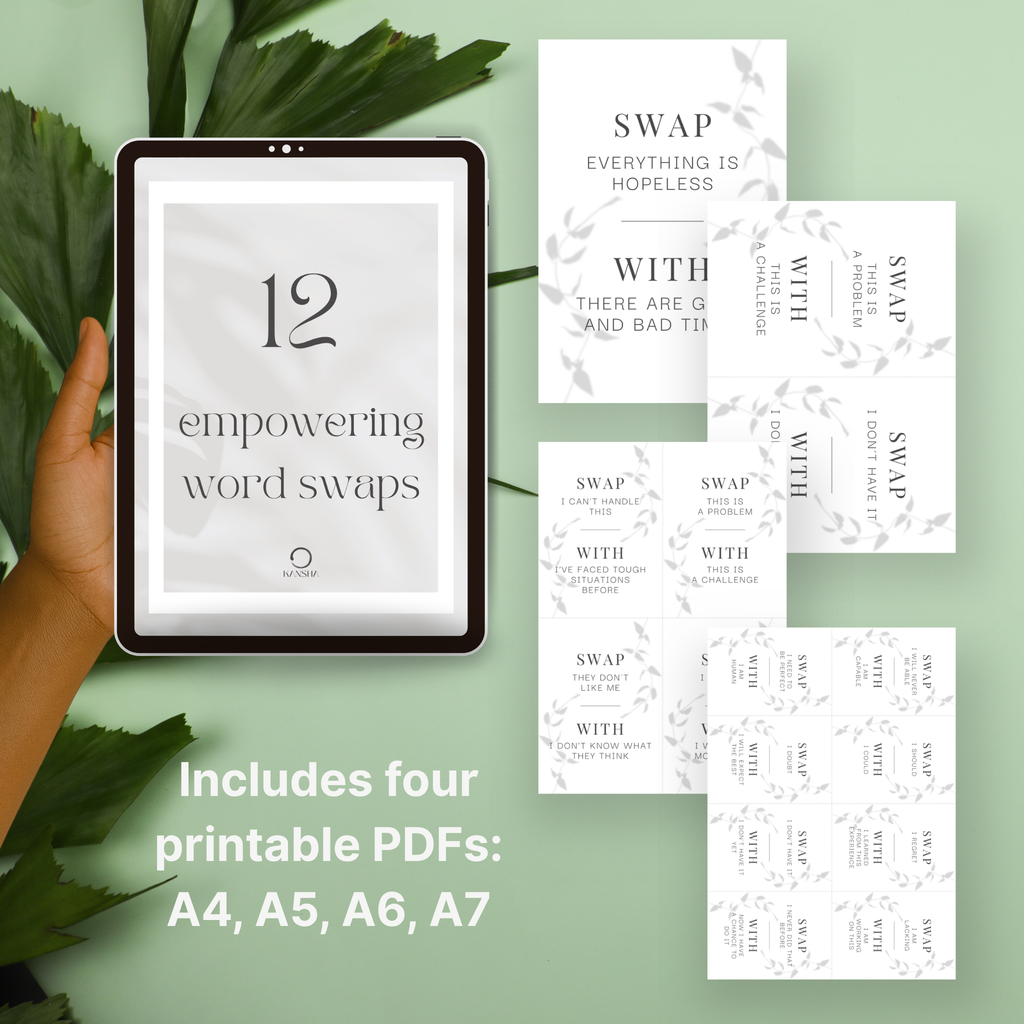 12 empowering word swaps shown in different formats