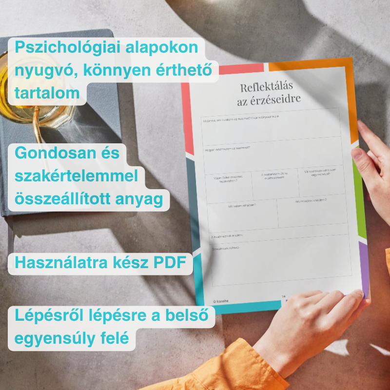 Egy nő az érzelemkerék munkafüzet egy oldalát olvassa