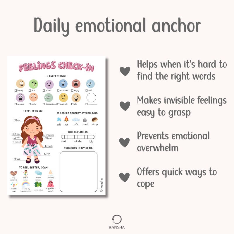 Daily Feelings Check-In Worksheet for Kids (Ages 6–12) – Mindfulness & Emotional Regulation Tool | PDF Download