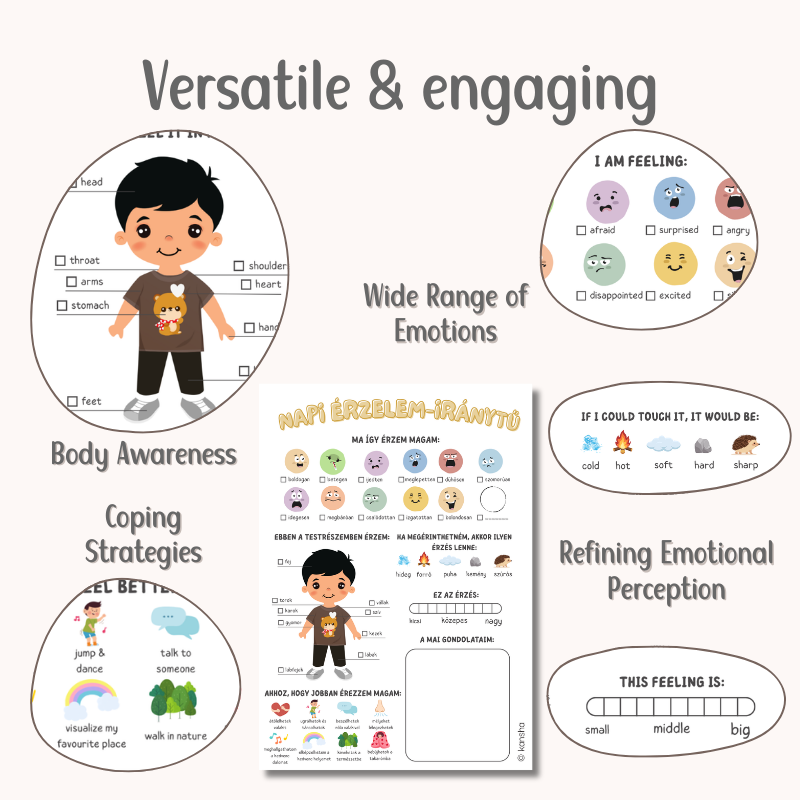 Daily Feelings Check-In Worksheet for Kids (Ages 6–12) – Mindfulness & Emotional Regulation Tool | PDF Download