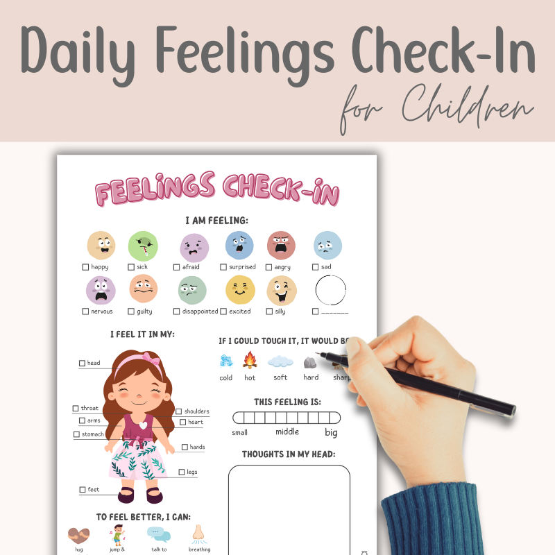 Daily Feelings Check-In Worksheet for Kids (Ages 6–12) – Mindfulness & Emotional Regulation Tool | PDF Download