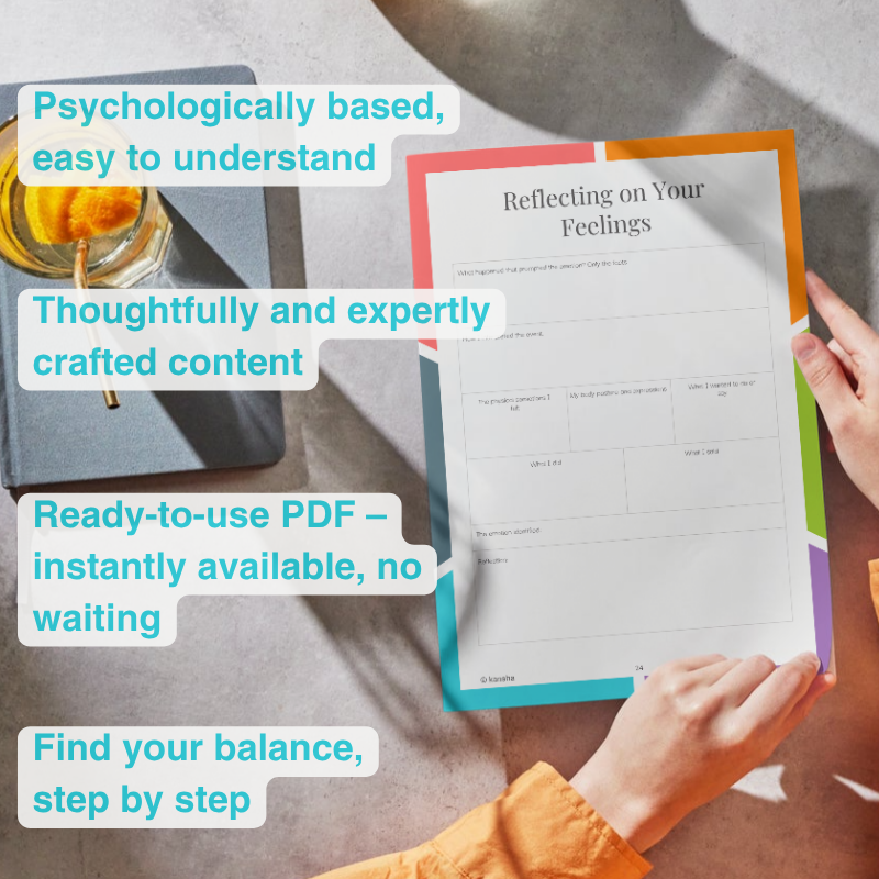 A woman is holding one sheet of the feelings wheel workbook