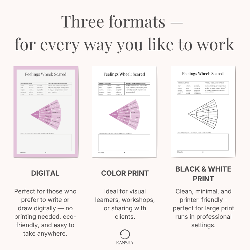 digital and print versions of the feelings wheel workbook for adults