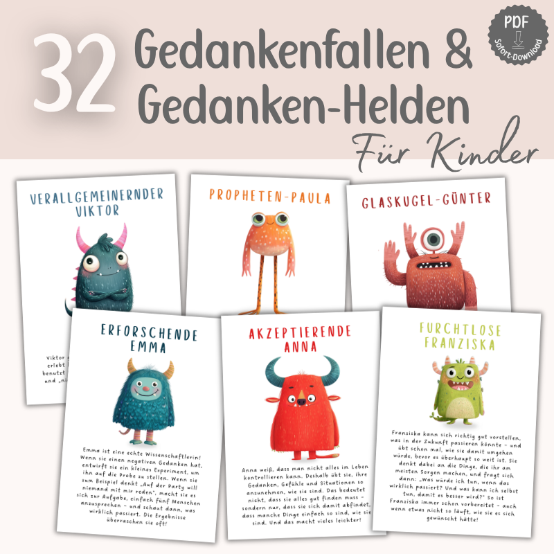 Gedankenfallen erkennen & überwinden: Therapiekarten und Übungen für Kinder | PDF Download