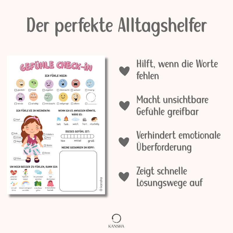 Gefühle Check-in Arbeitsblatt für Kinder (6–12 Jahre) – Achtsamkeit & Emotionale Regulation | PDF Download