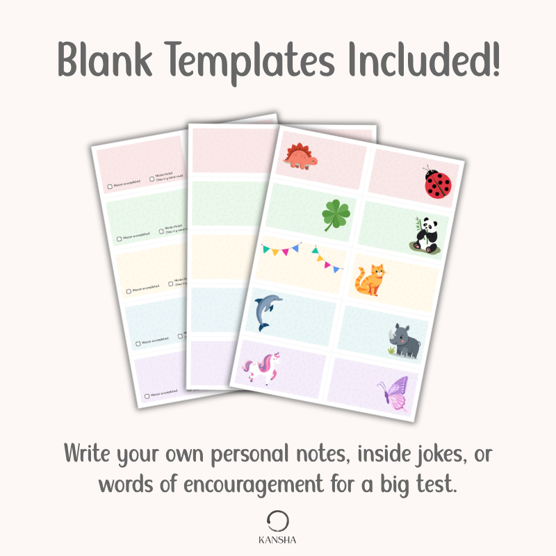 Templates of lunchbox notes for personalised messages from parents