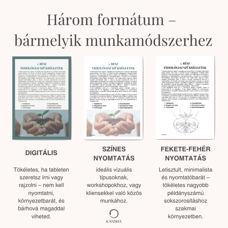 Digitális és nyomtatható veriói a Maslow szükségletpiramisa önsegítő terápiás munkafüzetnek