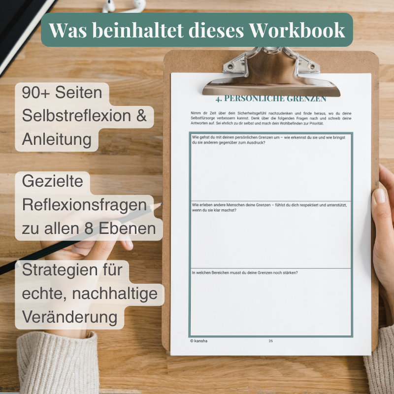 Eine Seite mit Reflexionsfragen aus dem Maslow Bedürfnispyramide Selbsthilfe Workbook 