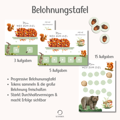 Belohnungstafel & Token-System für Kinder – Waldtiere | PDF Download