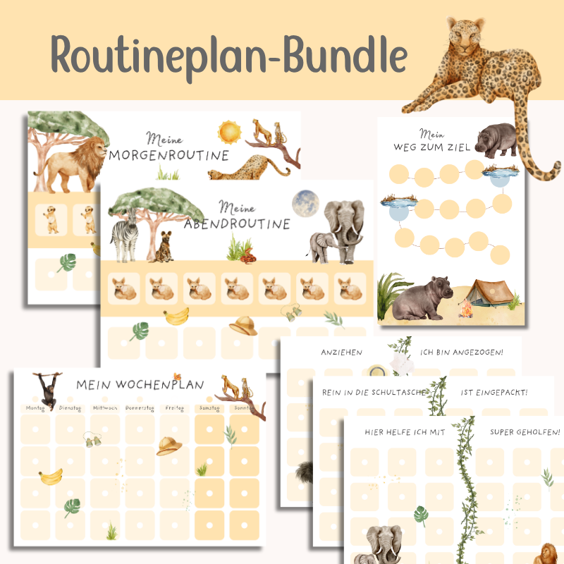 Routineplaner für Kinder – Safari | Großes Planer- & Karten-Set | PDF Download