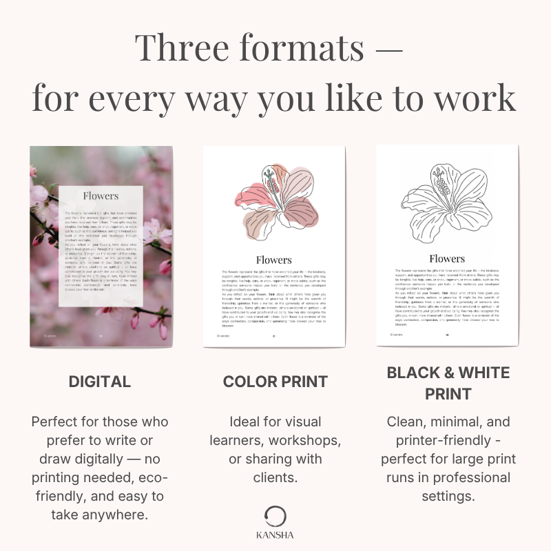 Digital and printed versions of the tree of life workbook for adults